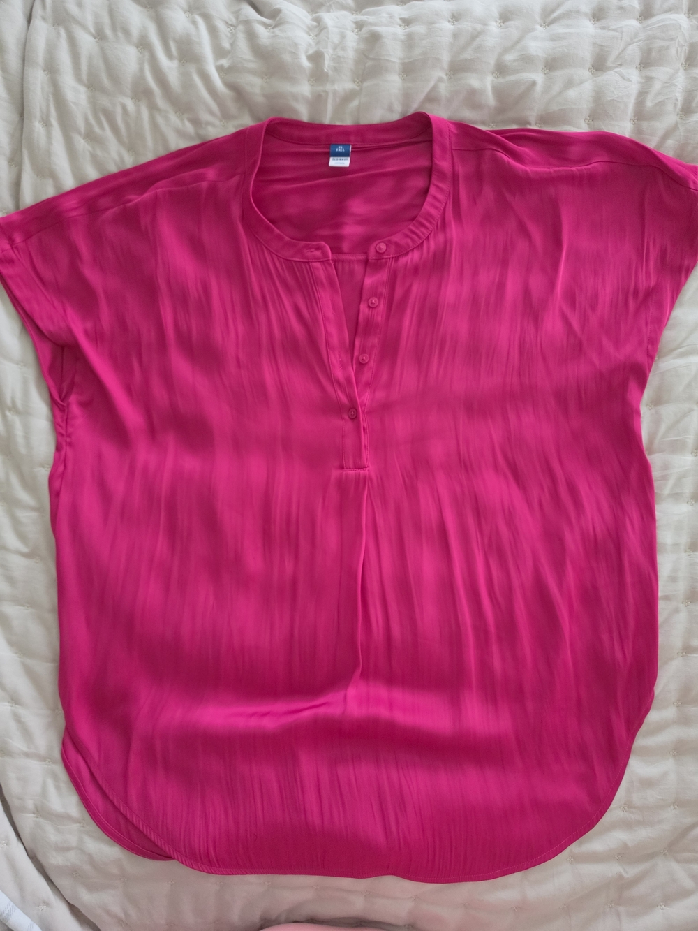 Old Navy Hot Pink Short Satin Sleeve Henley Blouse